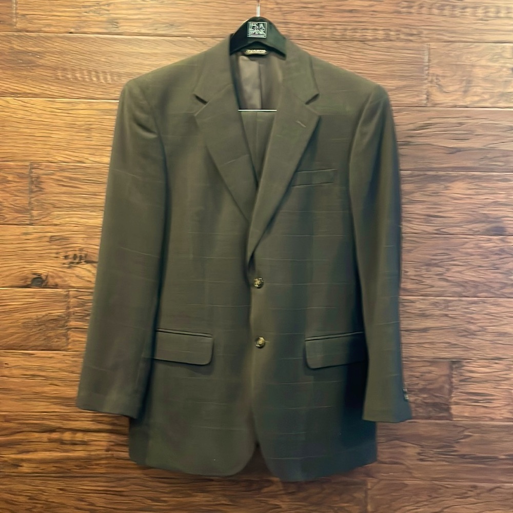 Dark brown window-pane 100%all season wool pants suit NEVER WORN